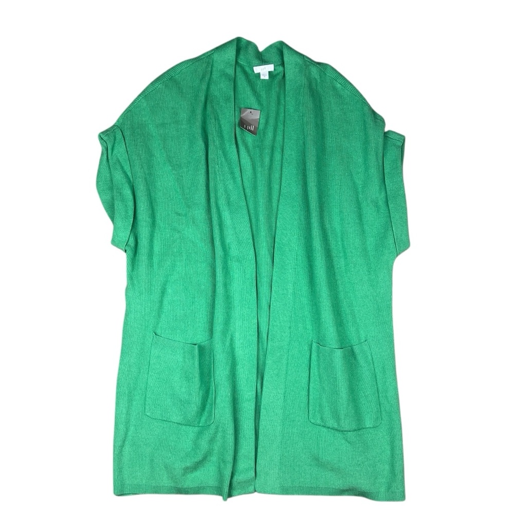 J. Jill Cardigan Women’s XS Ribbed Gilet Short Sleeve Sweater Jade Green NWT‎